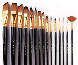 15 Piece Nylon Hair Long Pole Paint Brush Set With Canvas Bag