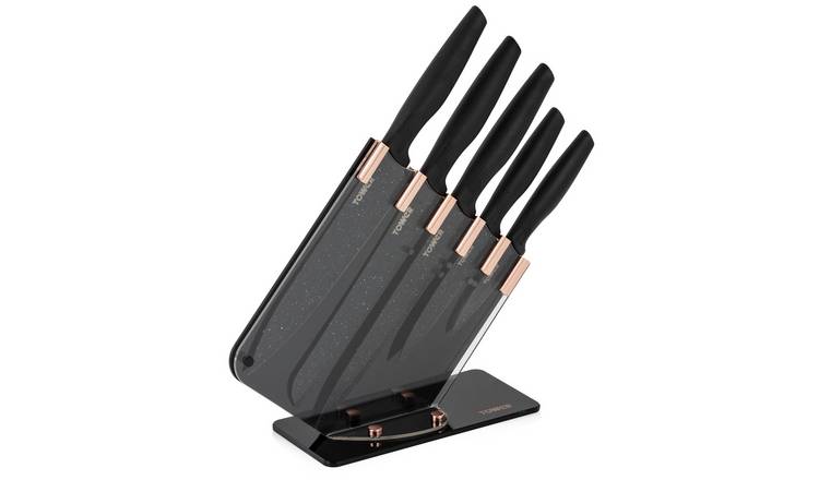 Tower 5 Piece Knife Block - Rose Gold and Black