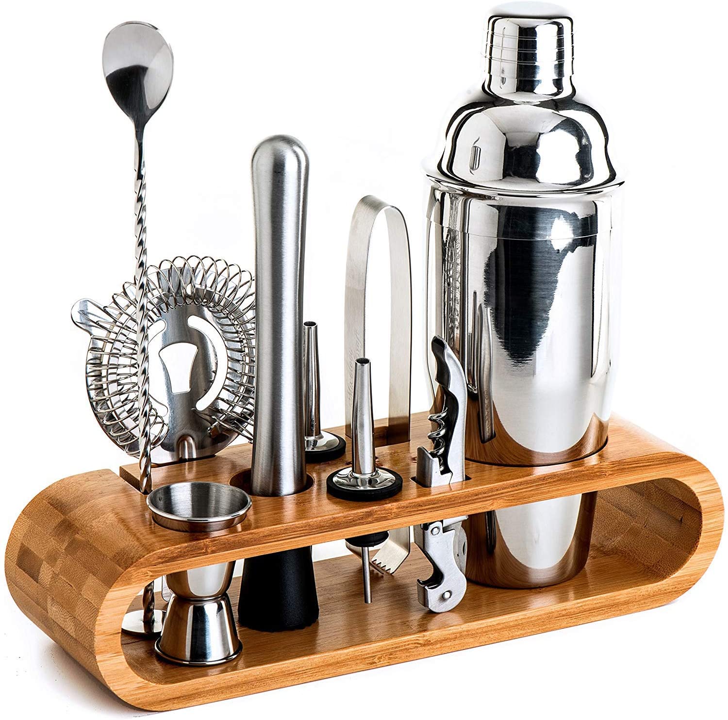 Bartender Kit: 11-Piece Bar Tool Set with Stylish Bamboo Stand